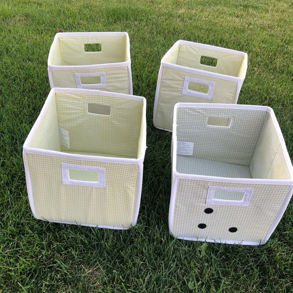 VGUC Bundle of 4 Badger Foldable Baskets Sage Green Gingham Nursery Storage